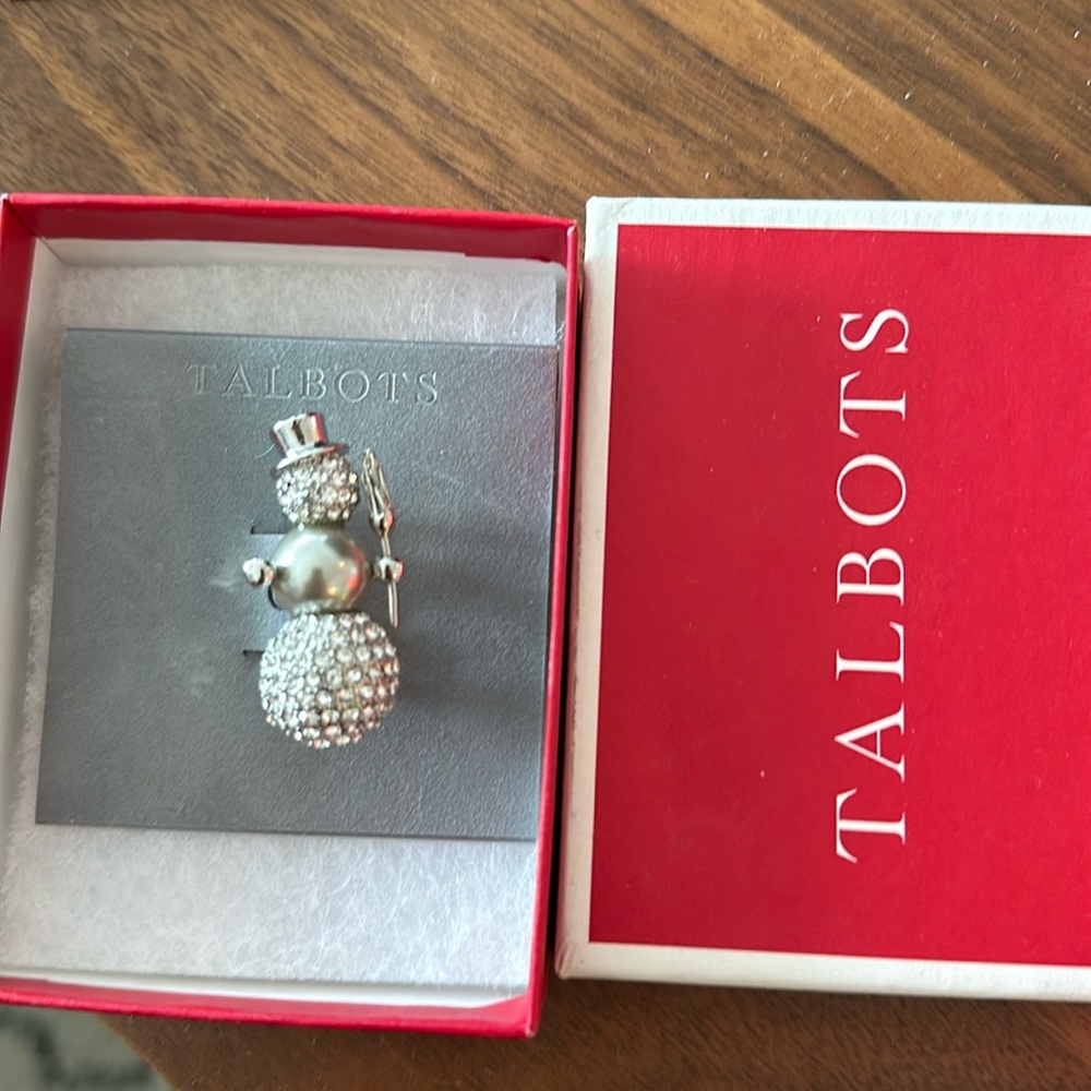 NEW Talbots snowman silver brooch
